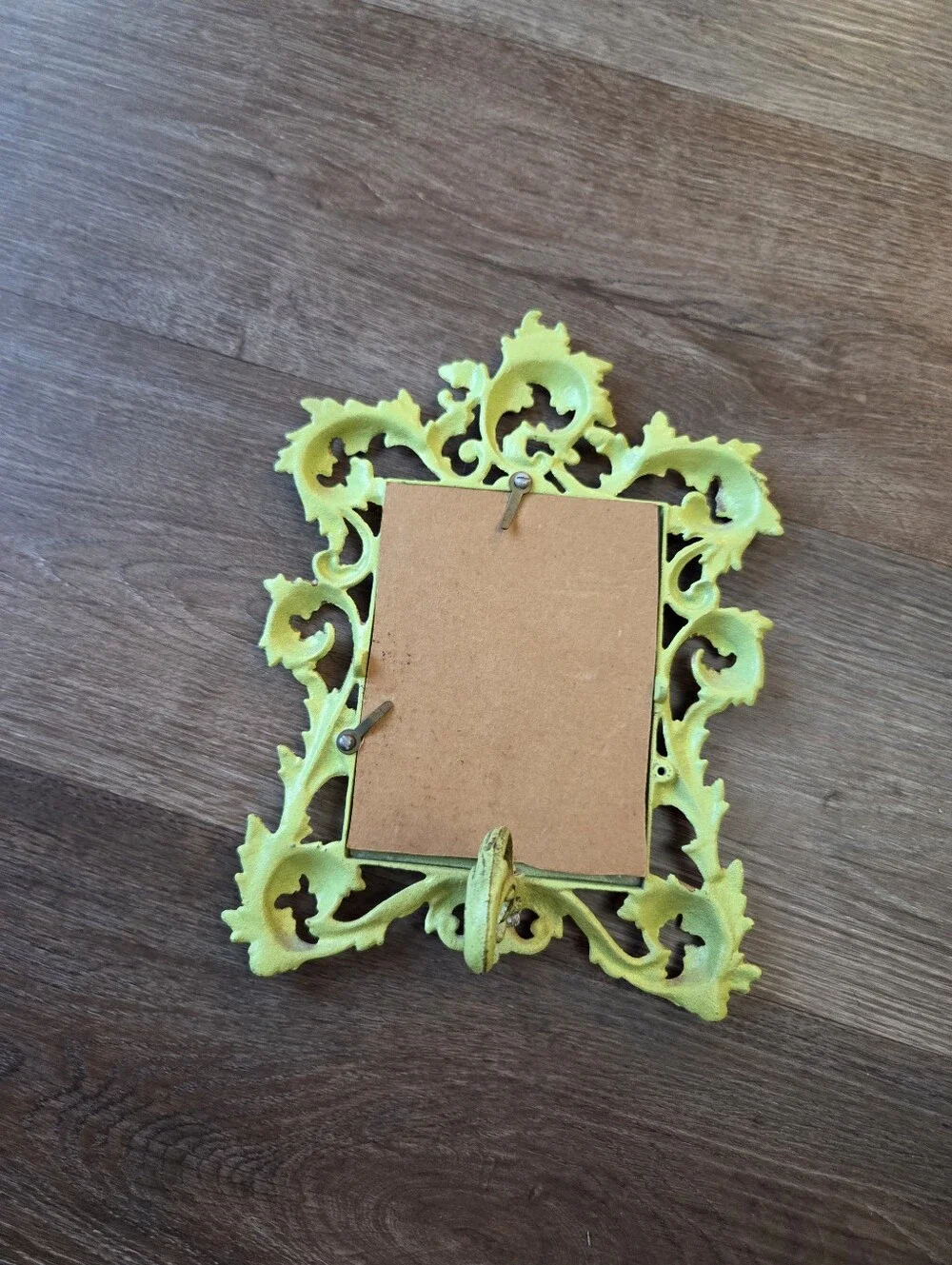 Vintage Art Noveau Cast Iron Ornate Green Picture Frame with Easel Back